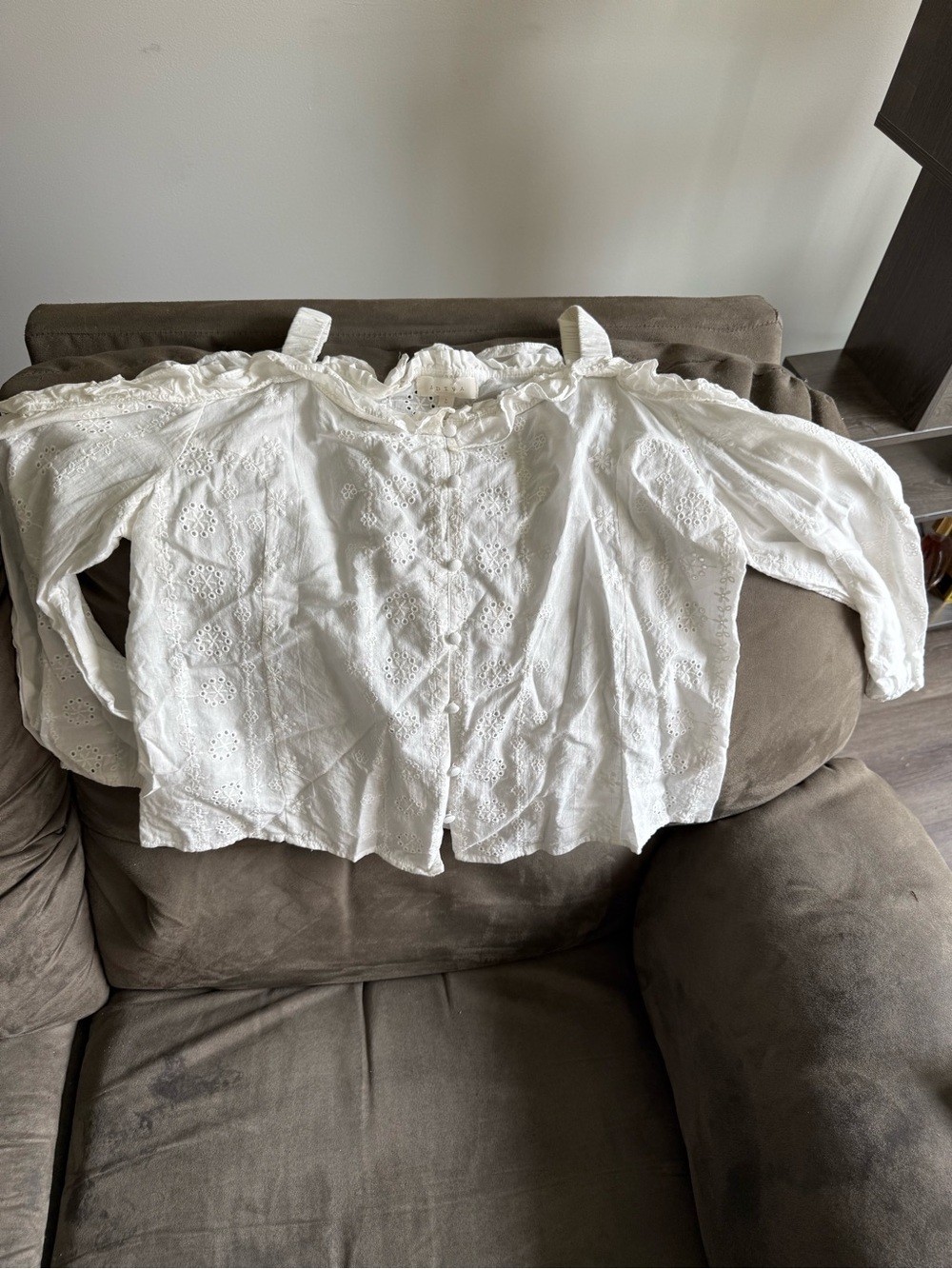Adiva White Eyelet Ruffle-Neck Top